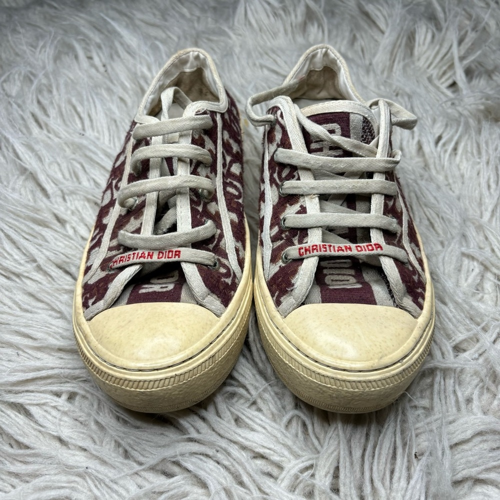 CHRISTIAN DIOR Walk’n’Dior Sneakers 38 US 7.5 Oblique Red Canvas Logo Mo…